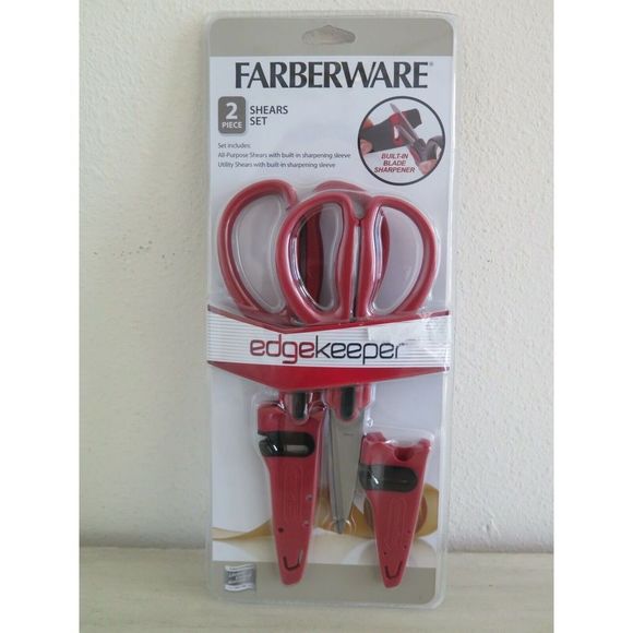 Farberware Red 2pc All-Purpose Shears Set w/Built-in Blade Sharpener - Picture 1 of 5